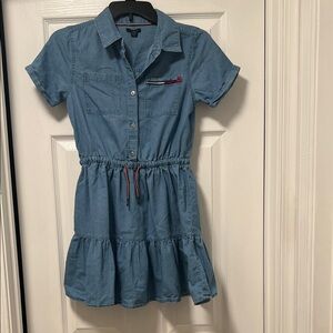 Tommy Hilfiger Light Blue Chambray Shirt Dress with Drawstring
